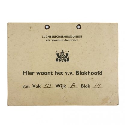 Original WWII Dutch ‘Luchtbeschermingsdienst’ carton sign Amsterdam