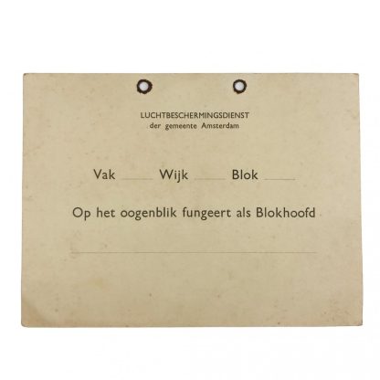 Original WWII Dutch ‘Luchtbeschermingsdienst’ carton sign Amsterdam