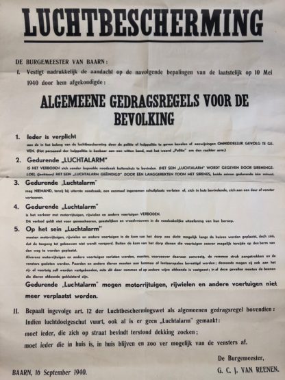 Original WWII Dutch ‘Luchtbeschermingsdienst’ poster Baarn