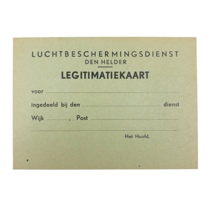 Original WWII Dutch ‘Luchtbeschermingsdienst’ unissued ID card Den Helder
