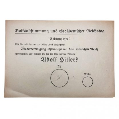 Original WWII German Adolf Hitler ballot paper 1938