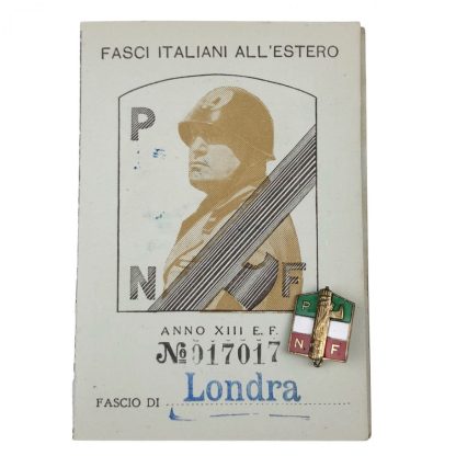 Original WWII Italian P.N.F. member pin and ID card in London