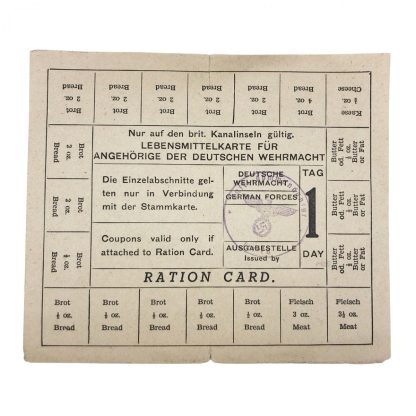Original WWII German Wehrmacht British Channel Islands ration card