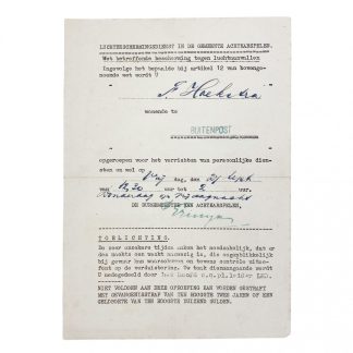 Original WWII Dutch ‘Luchtbeschermingsdienst’ document Achtkarspelen – Buitenpost