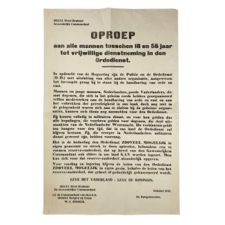 Original WWII Dutch call-up poster ‘Ordedienst’ Bergen op Zoom 1944