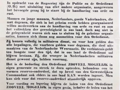 Original WWII Dutch call-up poster ‘Ordedienst’ Bergen op Zoom 1944