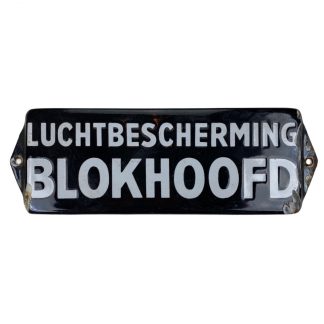 Original WWII Dutch ‘Luchtbescherming’ Blokhoofd enameled sign