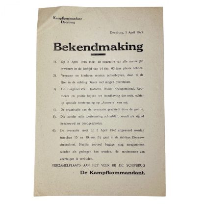 Original WWII Dutch announcement leaflet ‘Kampfkommandant Doesburg’