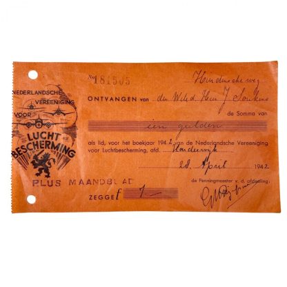 Original WWII Dutch ‘Luchtbeschermingsdienst NVL’ bill Harderwijk 1942