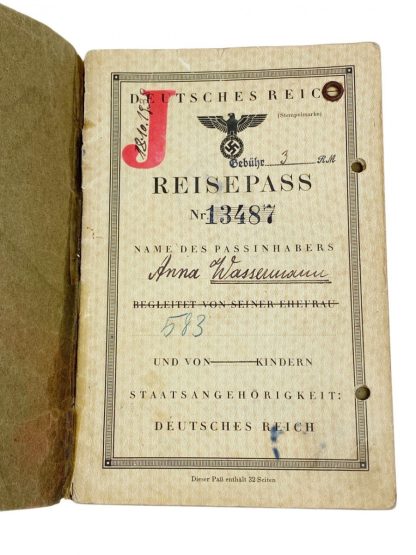 Original WWII German Jewish Reisepass