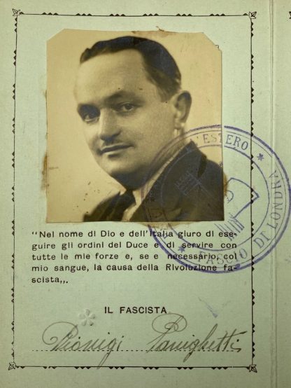 Original WWII Italian P.N.F. ID card member in London