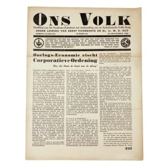 Original WWII Dutch collaboration newspaper - Ons Volk 'Verdinaso Nederland'