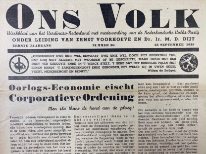 Original WWII Dutch collaboration newspaper - Ons Volk 'Verdinaso Nederland'