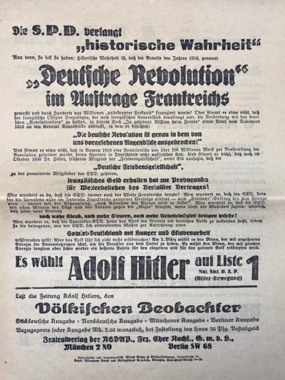 Original 1920s Adolf Hitler elections leaflet