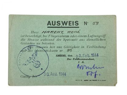 Original WWII German Luftschutz Ausweis grouping Amiens (France)