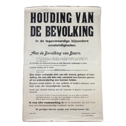 Original WWII Dutch ‘Attitude of the population’ poster Baarn 1940