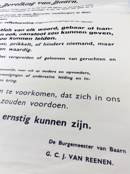 Original WWII Dutch ‘Attitude of the population’ poster Baarn 1940