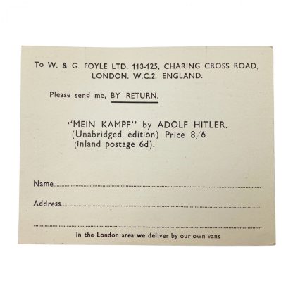 Original 1930s British ‘Mein Kampf’ request card