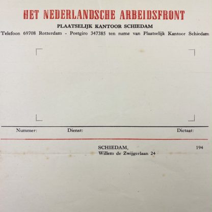 Original WWII Nederlandsche Arbeidsfront Schiedam writing paper