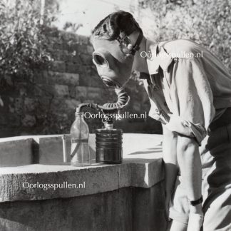Original WWII British photo ‘Anaesthetists experiments with improvised gas mask’ 1942