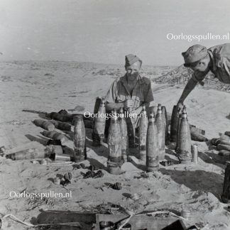 Original WWII British photo ‘Shells prepared 4.5 Inch artillery El Alamein’ 1942