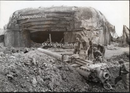 Original WWII British photo ‘Gun Blown Out of Emplacement in Normandy during D-Day’