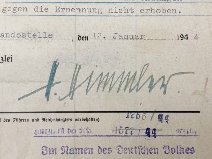 Original WWII German Waffen-SS signed Himmler nomination document - Otto Somann!