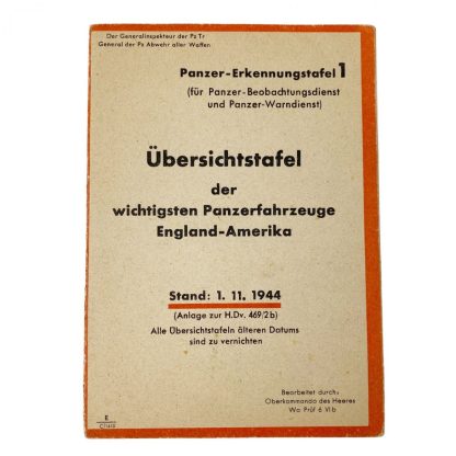 Original WWII German ‘Ubersichtstafel Panzerfahrzeuge England-Amerika’ 1944