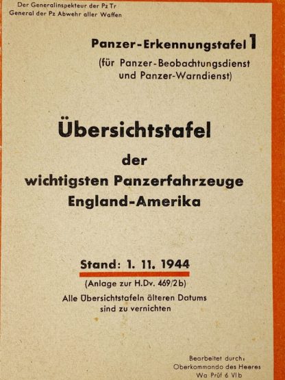 Original WWII German ‘Ubersichtstafel Panzerfahrzeuge England-Amerika’ 1944