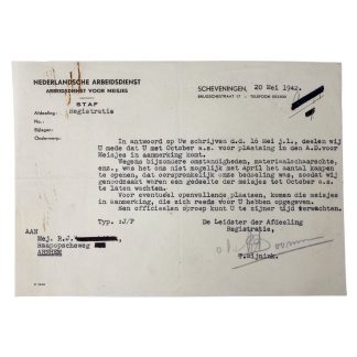 Original WWII Nederlandsche Arbeidsdienst Meisjes document Scheveningen & Arnhem
