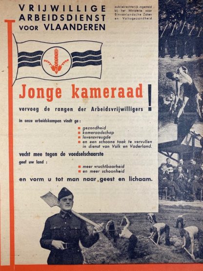 Original WWII Flemish Vrijwillige Arbeidsdienst voor Vlaanderen flyer
