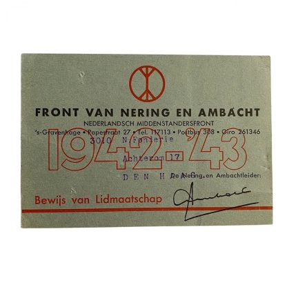 Original WWII Dutch Front van Nering en Ambacht membership card