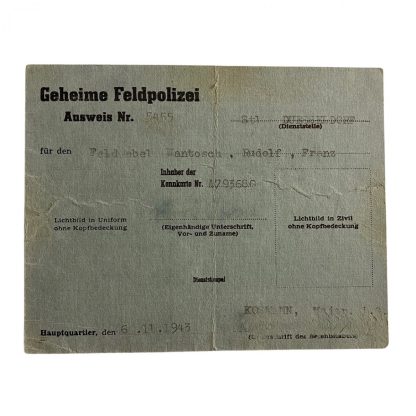 Original WWII German Geheime Feldpolizei ausweis