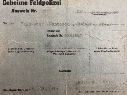 Original WWII German Geheime Feldpolizei ausweis