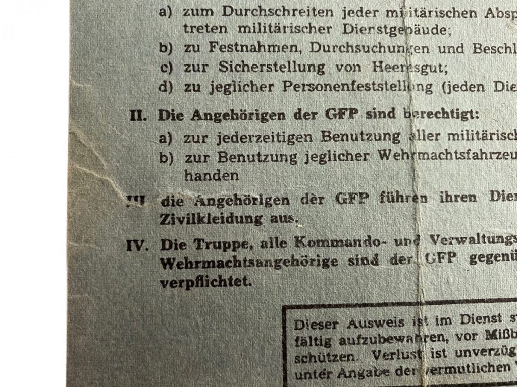 Original WWII German Geheime Feldpolizei ausweis Oorlogsspullen.nl