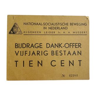 Original WWII Dutch NSB ‘contribution card 5 years anniversary’