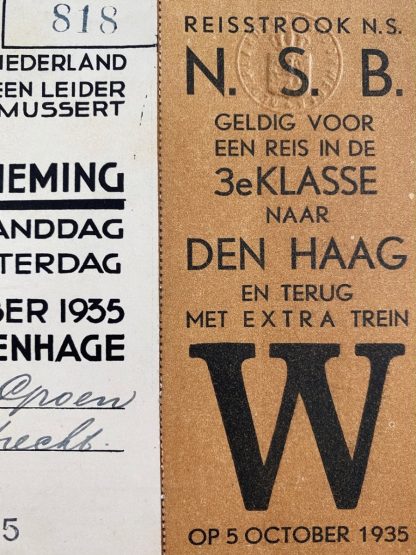 Original WWII Dutch NSB participation card ‘4e Landdag 1935’