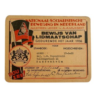 Original WWII Dutch NSB membership card ‘Sassenheim’