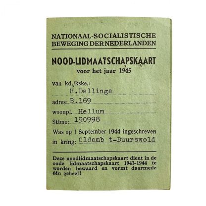 Original WWII Dutch NSB Emergency (Temporary) membership card 1945!