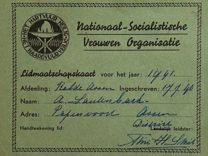 Original WWII Dutch N.S.V.O. member card Papenvoort