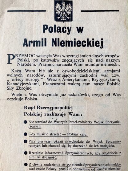 Original WWII Polish dropping flyer