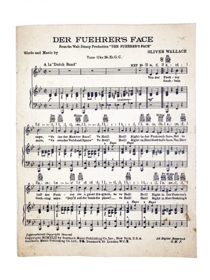 Original WWII British ‘Der Fuehrer’s Face’ song booklet