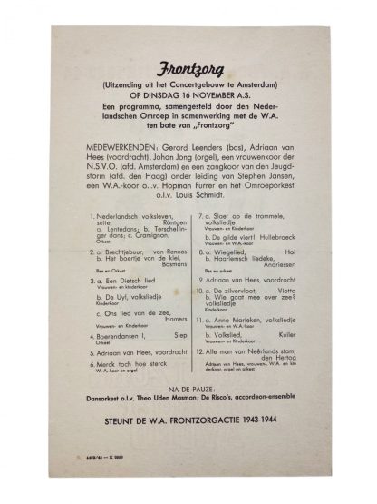 Original WWII Dutch W.A. Frontzorgactie ‘Broadcast evening’ program card