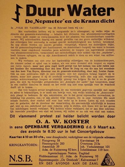 Original WWII Dutch NSB ‘Duur Water’ leaflet