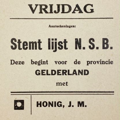 Original WWII Dutch NSB elections leaflet Gelderland