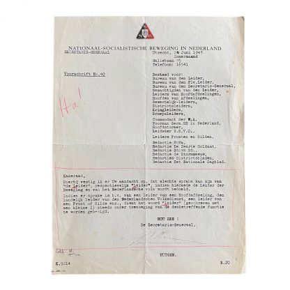 Original WWII Dutch NSB document with signature of Huygen