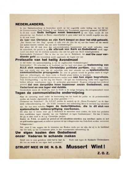 Original WWII Dutch NSB leaflet ‘Public protest meeting’