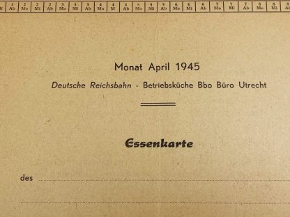 Original WWII German Reichsbahn meal card ‘Utrecht’