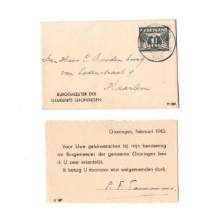 Original WWII Dutch NSB mayor of Groningen card with envelope