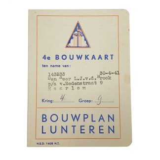 Original WWII Dutch NSB building card Lunteren – Haarlem